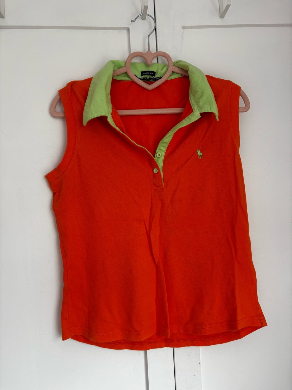 Ralph Lauren Orange Sleeveless Polo Tank with Lime Collar